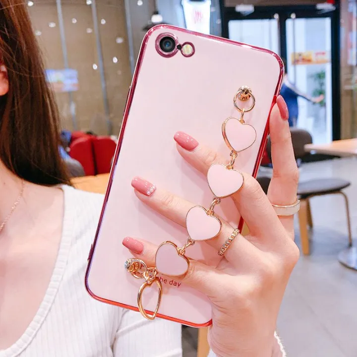 LECOMES%20for%20iPhone%208/iPhone%207%20Back%20Cover%20with%20Love%20Heart%20Bracelet%20Chain%20Luxury%206D%20Plating%20Shiny%20Soft%20Silicone%20Mobile%20Phone%20Case%20Pouch%20Girls%20-%20Image%202