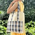 THE MYSU Heavy Duty Canvas Tote Bag - Check - 14.5 inches (L) * 3 inches (W) * 16 inches (H). 