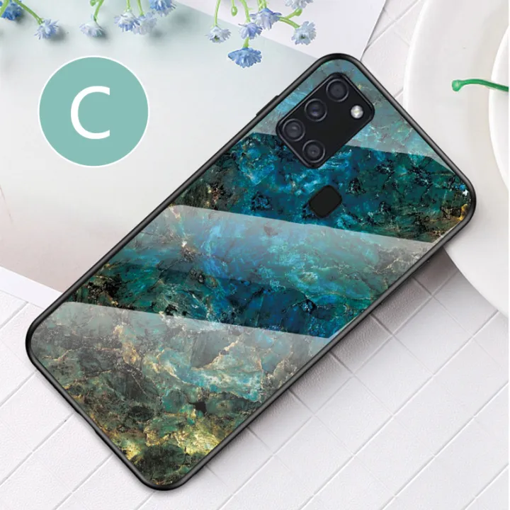 Biruiqu%20For%20Samsung%20Galaxy%20A21s%20Shockproof%20Fashion%20Marble%20Tempered%20Glass%20Back%20Case%20Cover%20-%20Image%202