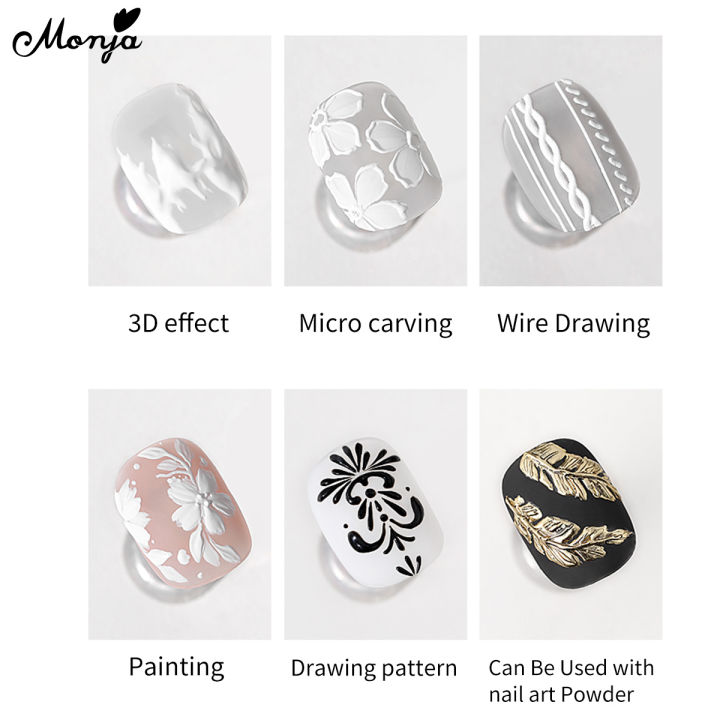 Monja%205Ml%203D%20Painted%20Embossed%20Gel%20No-Wash%20Black%20White%20Nail%20Art%20Plaster%20Nail%20Gypsum%20Drawing%20Gel%20Nail%20Uv%20Gel%20Diy%20Makeup%20Tool%20-%20Image%203