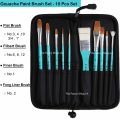 Art Nation Professional Artist Paint Brush Pinsel For Acrylic WaterColour Gouache Oil Special Mix 10 Pieces Set With Easy Carrying Case Pouch. 