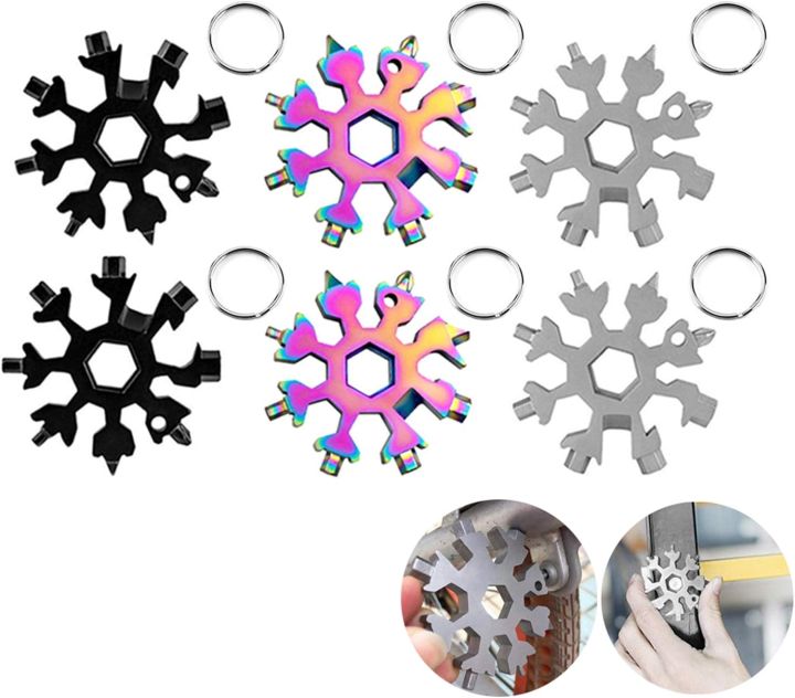 18-in-1 Snowflake Multi-Tool Stainless Steel Snowflake Keychain Tool,Snowflake Screwdriver Tactical Tool