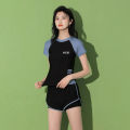 Fashion Women's Swimming Suit Ladies Patchwork Short Sleeve Swimwear 2023 Sports Pool Beachwear Two Piece Swimsuit With Shorts. 