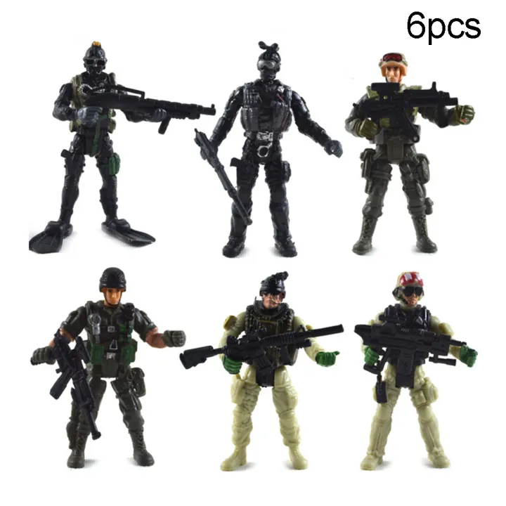 6Pcs/Set Military Force Army Soilder Assembly Model Mini Action Figures Kids Bauble