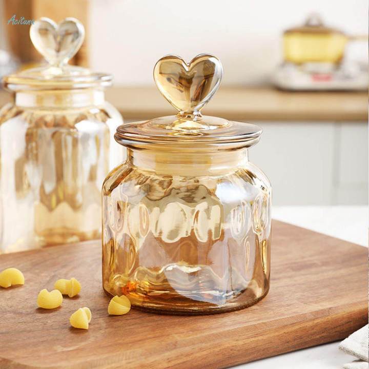 Glass Storage Jar Airtight Jar, Decorative Tea Storage Container Glass Canisters for Candy, Loose Tea, Sugar, Spice