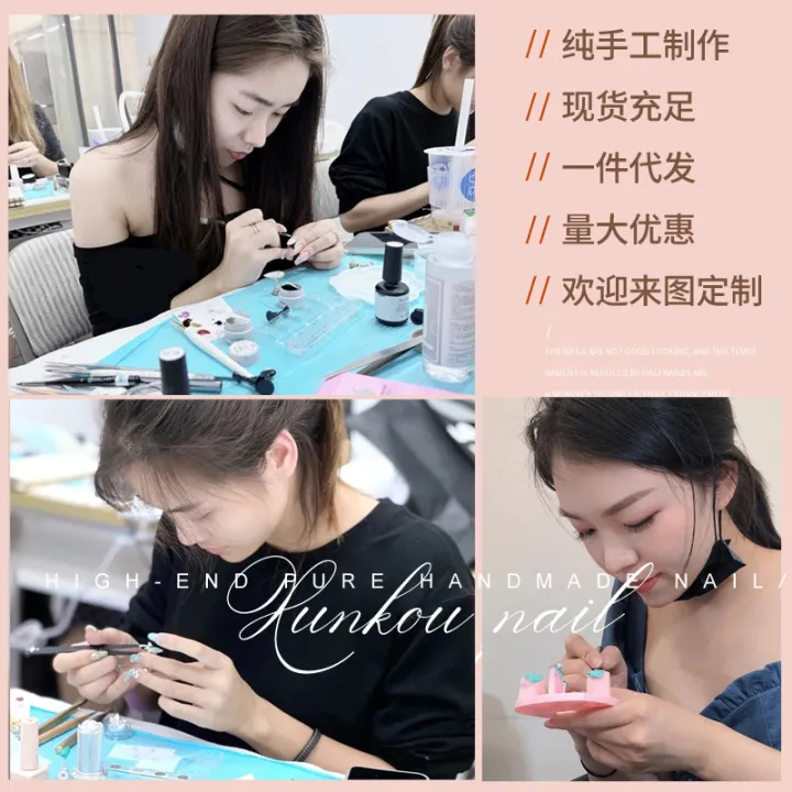 Costume%20ins%20nail%20art%20hand-painted%20green%20leaf%20French%20style%20white%20ice%20through%20hand-worn%20nail%20finished%20detachable%20medium%20length%20-%20Image%202