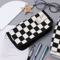 Stationery Bag Checkerboard Lattice Pencil Bag Cute Large Capacity Pencil Case Canvas Pencil Bag Office Students Kids Supplies 1Pcs. 