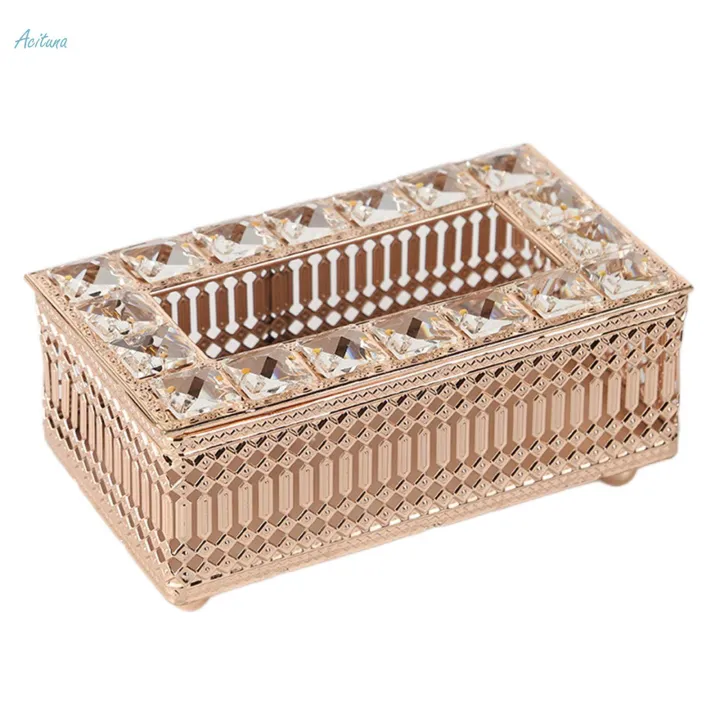 Crystal%20Tissue%20Box%20Cover%20Decorative%20Paper%20Box%20for%20Bedroom%20Dresser%20Dining%20Golden%20-%20Image%203
