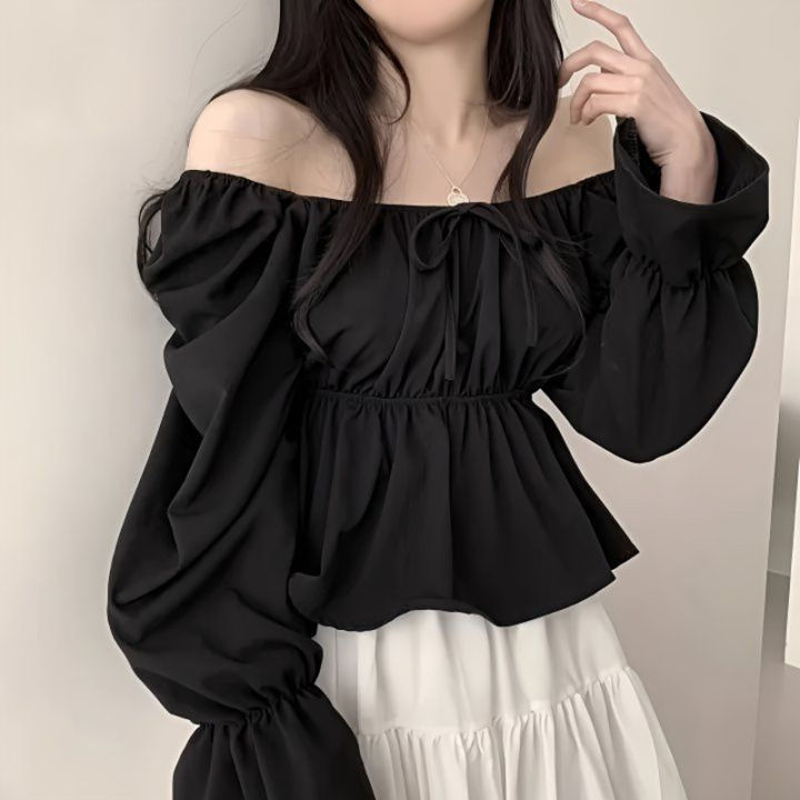 2025%20Fashion%20New%20Ruffle%20White%20Long%20sleeved%20Women's%20Blouses%20Square%20Neck%20Sexy%20Short%20Shirt%20Korean%20Style%20Flare%20Sleeve%20Sweet%20Tops%20-%20Image%205