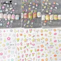 Monja 5D Nail Stickers Cute Embossed Flowers Reliefs Adhesive Decals Floral Leaf Pattern Gel Polish DIY Nail Art Decoration Tool. 