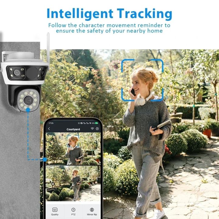 WiFi Outdoor Camera 6K 12MP Three Lens, Three Screen Motion Detection