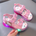 【hot】 2024 Summer New Baby Girls Led Light Sandals Cute Hello Kitty Children's Casual Shoes Anti-Slip Kids Beach Shoes Outdoor Shoes. 