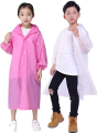 Kids Boy Girl See Through EVA Raincoat Long Hooded Rain Cover Outdoor Rainwear. 