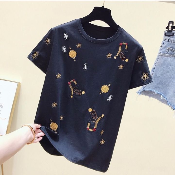 Summer%20Korean%20Style%20All-Matching%20Embroidered%20Top%20Girls%20Fashion%20Cartoon%20White%20Loose%20Short%20SleeveTT-shirt%20Women's2023New-%20-%20Image%204