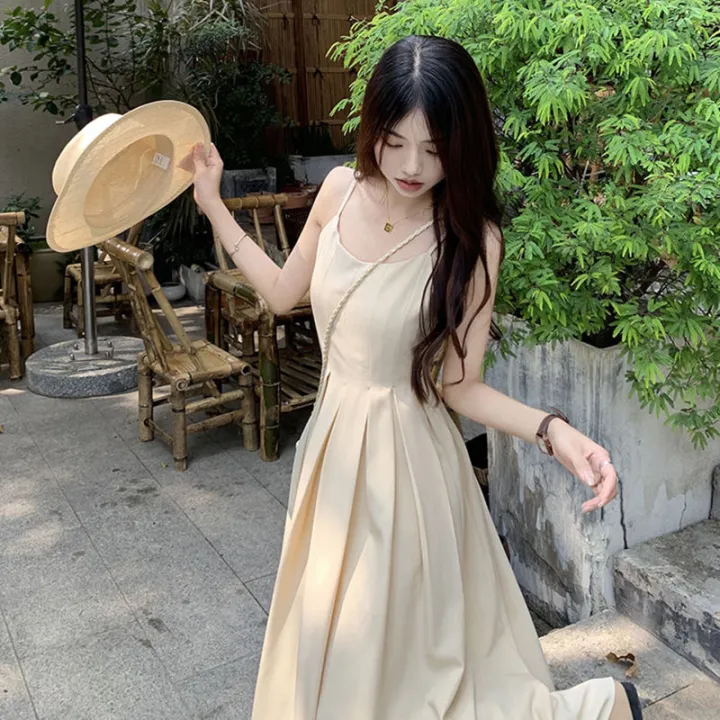 Korean%20High%20Waist%20Pleated%20Long%20Dress%20Ladies%20Summer%20Casual%20Sleeveless%20Holiday%20Beach%20Vestidos%20Elegant%20Spaghetti%20Strap%20Maxi%20Dresses%20-%20Image%205