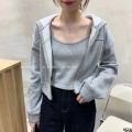 Sweater 2023 Skirt Set Two Piece Top Overall Romper Pop Zip Hooded Women's Sweater Cropped Top Set. 