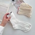 Cream Colored Socks Spring/Summer Medium Length Socks Double Needle Fabric College Wind Pile Socks Japanese Fashion Cotton Socks. 