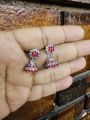 silver color small cute jimiky drop earring with multi and red, green, blue, maroon stone for women and girl. 