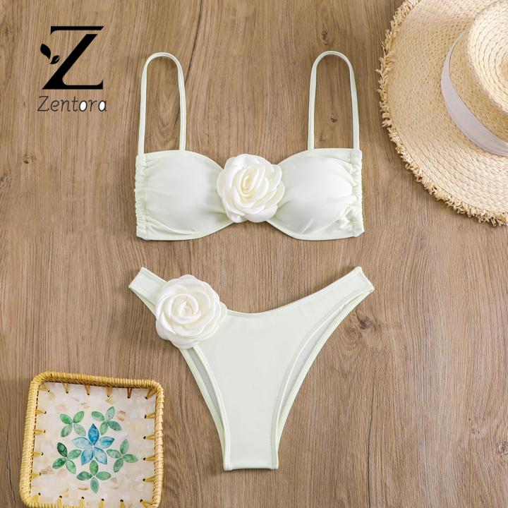 Zentora%20Tube%20Top%20Briefs%20Bikini%20Set%20Stylish%203d%20Flower%20Bikini%20Set%20for%20Women%20High%20Waist%20Briefs%20Bandeau%20Bra%20Quick%20Drying%20Swimsuit%20Beachwear%20for%20Beauties%20Flower%20Suspender%20Swimsuit%20-%20Image%204