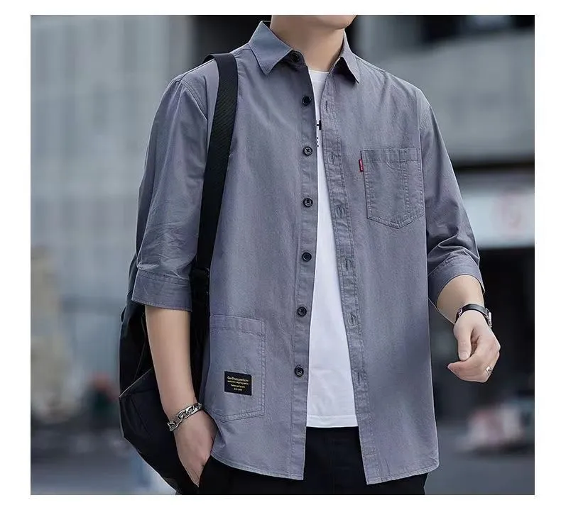 Summer High-End Trendy Versatile 3/4 Sleeve Shirt Men Work Clothes
