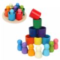 Wood Rainbow Blocks Building Stacking Game Block Puzzles Wooden Rainbow Stacker Montessori Educational Wooden Toy. 