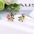 Bridal Daisy Flower Korean INS Women Stud Earring Drip Glaze Wedding French Party Asymmetry Stud Earrings Girls Elegant Ladies. 