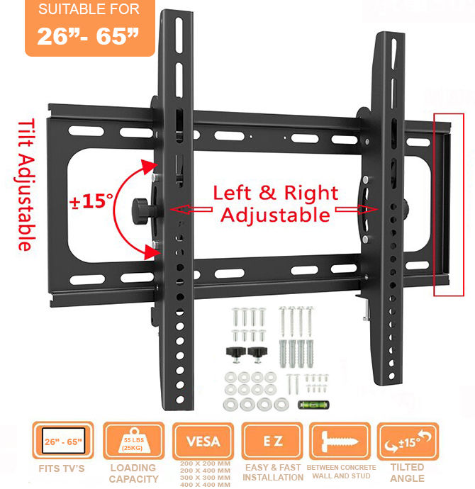 26-65 inch TV Wall Mount Bracket 26"-65" Flat Panel 15 Degrees Tilt Angle 32 40 42 43 49 50 52 55 inch LCD LED Bracket