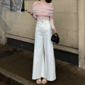 Women's Super Wide-Leg Denim Skirt 2024 Spring and Summer New Korean Style High Waist Slimming Design Mop Wide Leg Pants. 