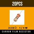 50Pcs / 20Pcs Resistors - 220 Ohm Carbon Film Resistor 1/4 W Resistance 0.25 Watt 4 Color Band High Quality For DIY. 