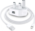 Power Adaptor 5W Dock USB Lightning Cable 1M Bundle UK Plug for iPhone. 