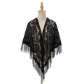 Fashion Transparent Lace Flower Tassel Scarf Bride Wedding Shawl Mesh Yarn Triangle Neck Scarves Dress Decor  Embroidery Flower Shawl Beach. 