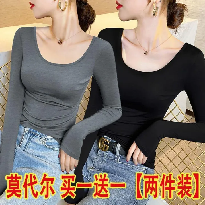 Black%20Modal%20Long%20Sleeve%20T%20Women's%20T-shirt%202024%20New%20Spring%20and%20Summer%20U%20Collar%20Slim-Fitting%20T-shirt%20Low-Necked%20Underwear%20Blouse%20Top%20-%20Image%208