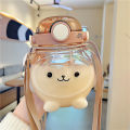 1000 ML Summer Cute Chubby Water Bottles For Girls Kids School Milk Bubble Tea Double Drink Plastic Bottle With Straw Strap Cups. 