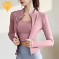 Zip Up Jacket Women's Stand Collar Zip-up Sports Top Quick Dry Breathable Slim Fit Gym Coat. 