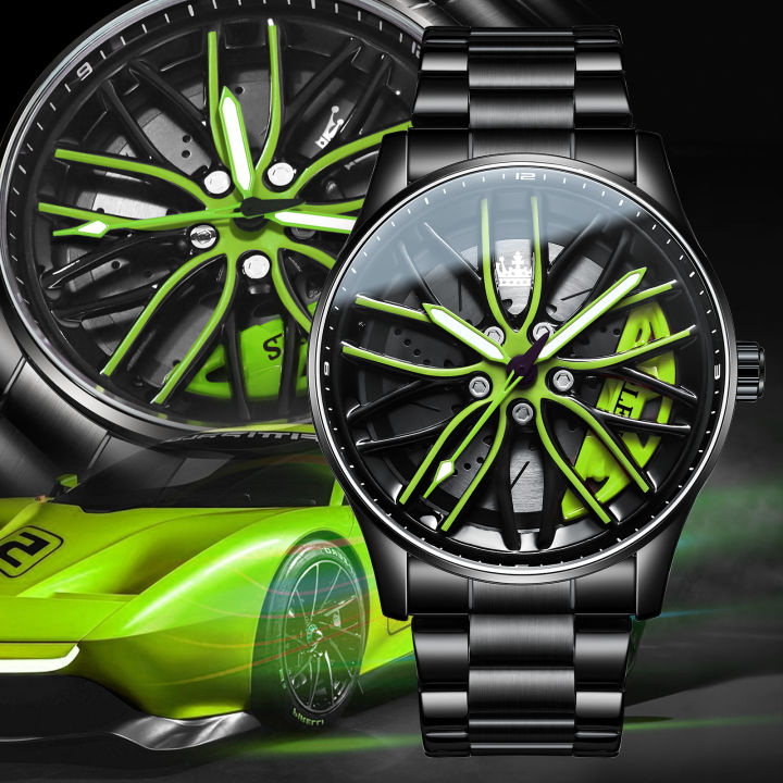 Fashion Mens Car Wheel Watches Luxury Stainless Steel NOT ROTATE