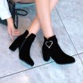 Autumn and Winter New Thick Heel Fleece-Lined Women's Short Boots round Toe High Heels Red Wedding Shoes Warm Ankle Boots All-Matching Cotton Shoes Women's Boots. 