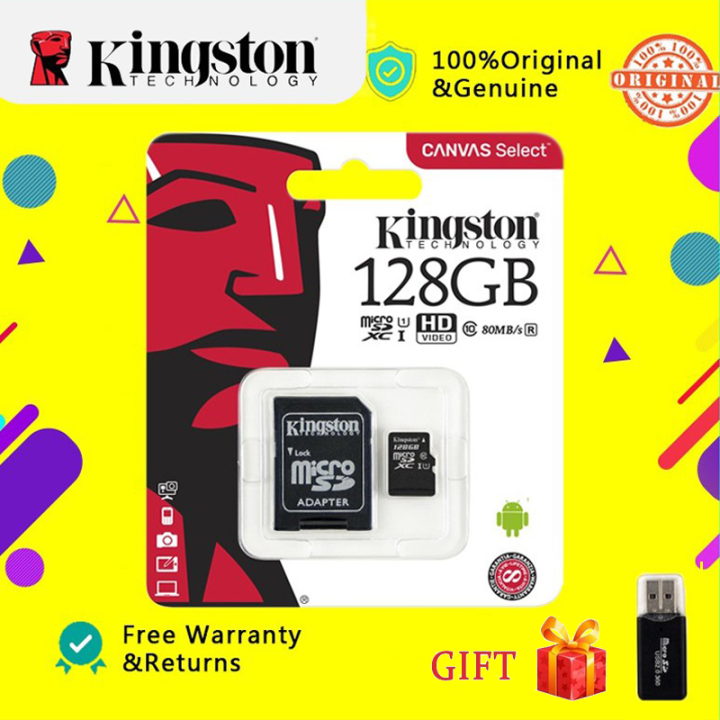 Free Send adapter + card reader+ authentic Kingston Micro SD Card Class 10 memory card U1 fast speed Original 8GB/16GB/32GB/64GB/128GB/256GB TF card Suitable for Huawei, OPPO, VIVO mobile phones, microsd card for CCTV Dashcam