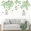 Three Cages Green Leaf with bird Flower Border Wall Decoration Sticker TV Frame Sticker Kitchen Living Room Decoration Star Room Deco wall stickers Stars Tree Wedding nursery decorative. 