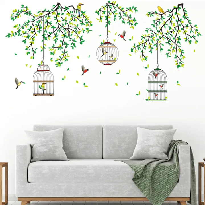 Three%20Cages%20Green%20Leaf%20with%20bird%20Flower%20Border%20Wall%20Decoration%20Sticker%20TV%20Frame%20Sticker%20Kitchen%20Living%20Room%20Decoration%20Star%20Room%20Deco%20wall%20stickers%20Stars%20Tree%20Wedding%20nursery%20decorative%20-%20Image%203