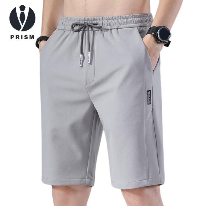 Prism Men Shorts Mid-rise Elastic Waist Drawstring Casual Shorts