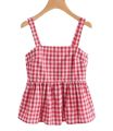 Women’s Cotton Red Gingham Peplum Top – Sleeveless Checkered Casual Wear. 