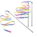 Cat Rainbow Wand Toys Interactive Cat Teaser Wand String Colorful Ribbon Charmer for Most Cats and Kittens. 