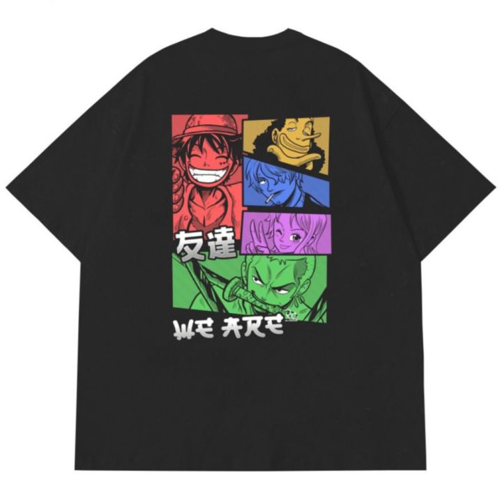 Oversize Hip Hop Tee Japanese Anime One Piece Graphic T Shirt Men Cotton Hand Washed T-Shirt Baggy Jed Black Tee Men T shirt