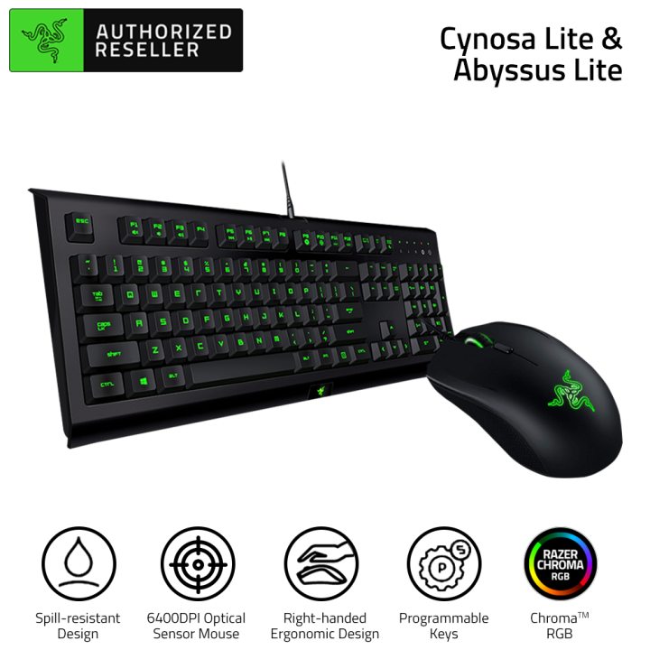 Razer Cynosa Lite Keyboard + Razer Abyssus Lite Mouse Combo 104 Keys Keyboard Ergonomic Keyboard Mouse Set Keyboard Mouse Combo