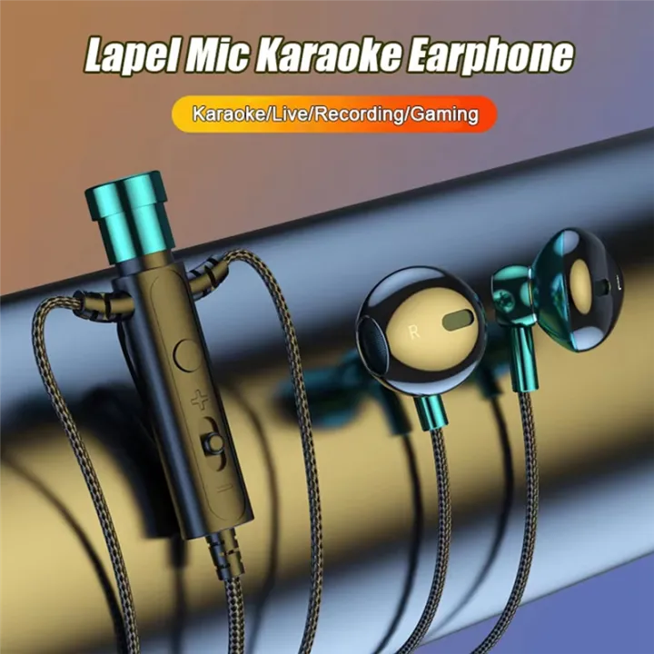 3.5mm%20in-Ear%20Lavalier%20Microphone%20with%20Earphone%20Mini%20Clip%20Mic%20for%20Karaoke%20Live%20Broadcast%20Online%20Class%20Gaming%20Black%20Green%20-%20Image%202