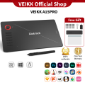 (VEIKK Official store) VEIKK A15PRO Graphics Drawing Tablet 16384 Pressure Sensitivity 10 x 6 inch Large work area Digital Drawing Pad with Passive Stylus 12 Hotkeys with a Scoll Wheel 4 color to choose. 