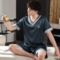 Silk high-end new silk men's pajamas thin ice summer men's shorts summer short-sleeved home clothes pullover suit. 