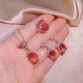 Jewelry set female New burnt ruby rings pendants necklace ear stud red open mouth. 