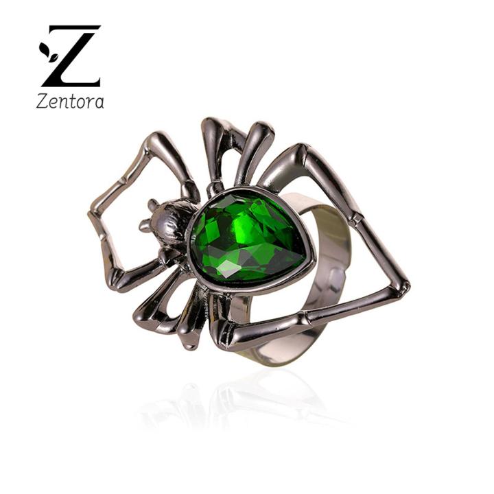 Zentora Necklace Earrings Ring Spider-Shaped Faux Gem Halloween Female Jewelry