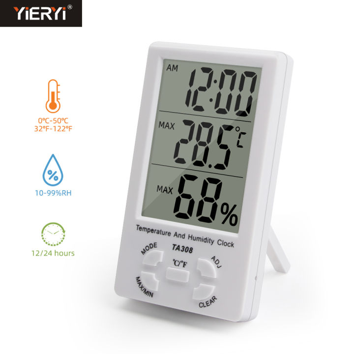 YIERYI Temperature and Humidity Meter with Time Display Indoor Hygrometer Temperature Humidity Monitor Meter